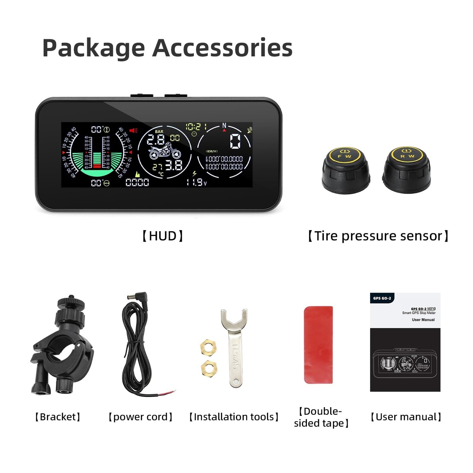 Pantalla Frontal For Motocicleta F3 HUD, Velocímetro GPS, Ángulo De Inclinación, Monitoreo De Presión De Neumáticos, Brújula De Voltaje De Tiempo De Altitud para todos los vehículos
