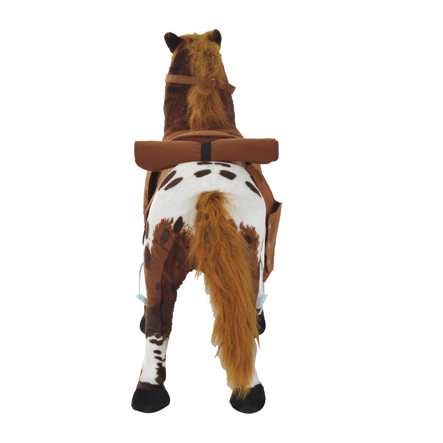HOMCOM Caballo de Juguete Niños Mayores de 2 Años con Silla Sonidos Realistas y Estructura de Metal Carga 60 kg 85x28x60 cm Marrón