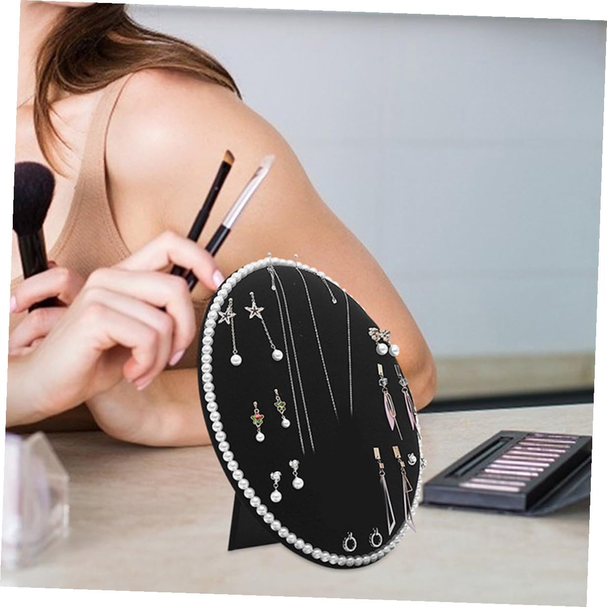 KALLORY Earring Display Rack Large Oval Black Velvet Jewelry Organizer Wall-mounted Earring Stand Holder for Studs and Necklaces Home Storage Organizer