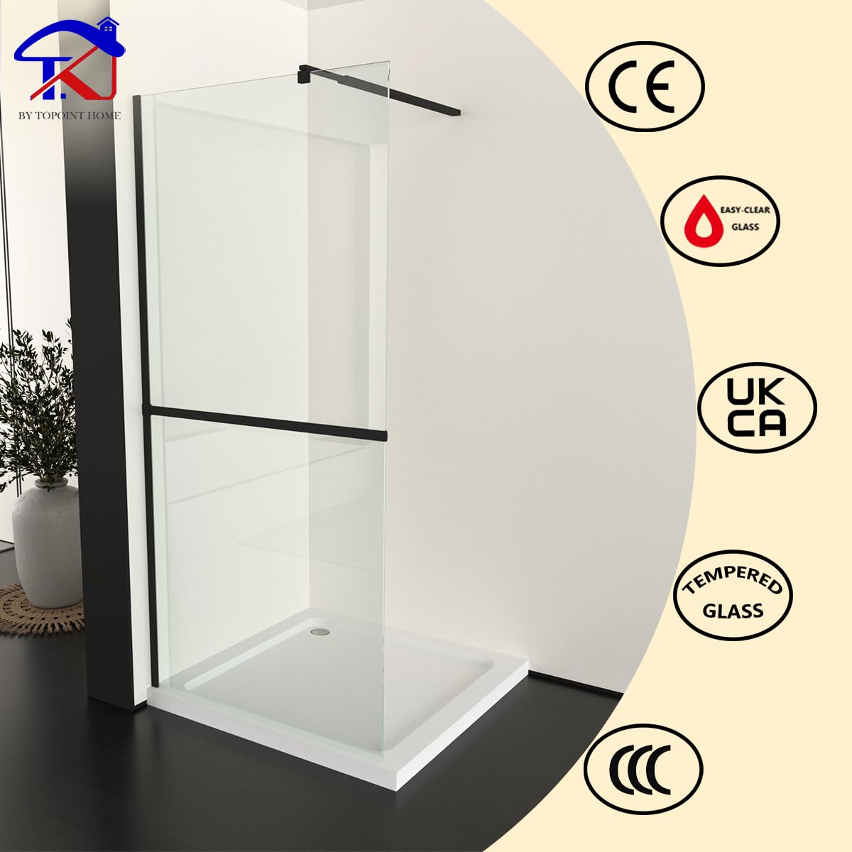 T&K Mampara de ducha de 800 x 1900 mm, marco negro, vidrio templado de 6 mm, vidrio de seguridad de doble cara, fácil de limpiar con barra de soporte telescópica