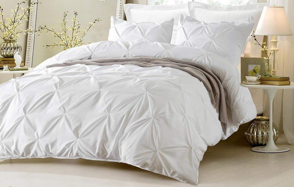 egyptian finish pinch pintuck duvet cover with zipper & corner ties 100% egyptian cotton 550 thread count luxurious pintuck decorative (queen color, white)