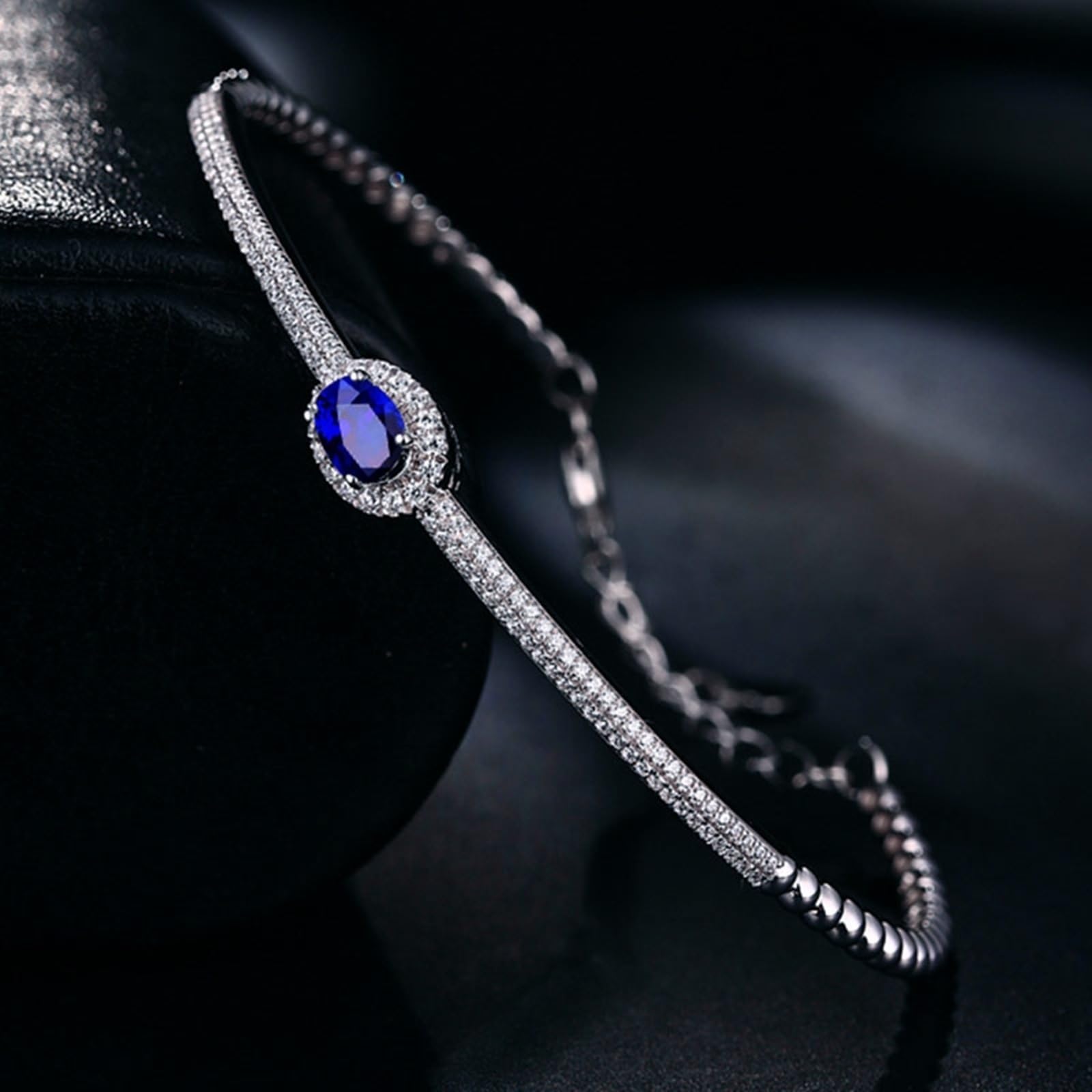 Bransoletka z białego złota 750/585/375, syntetyczna bransoletka z szafirowego kamienia 1,56ct 16-18 cm przedłużenie 4 cm z moissanitem, bransoletka damska dla chłopaków
