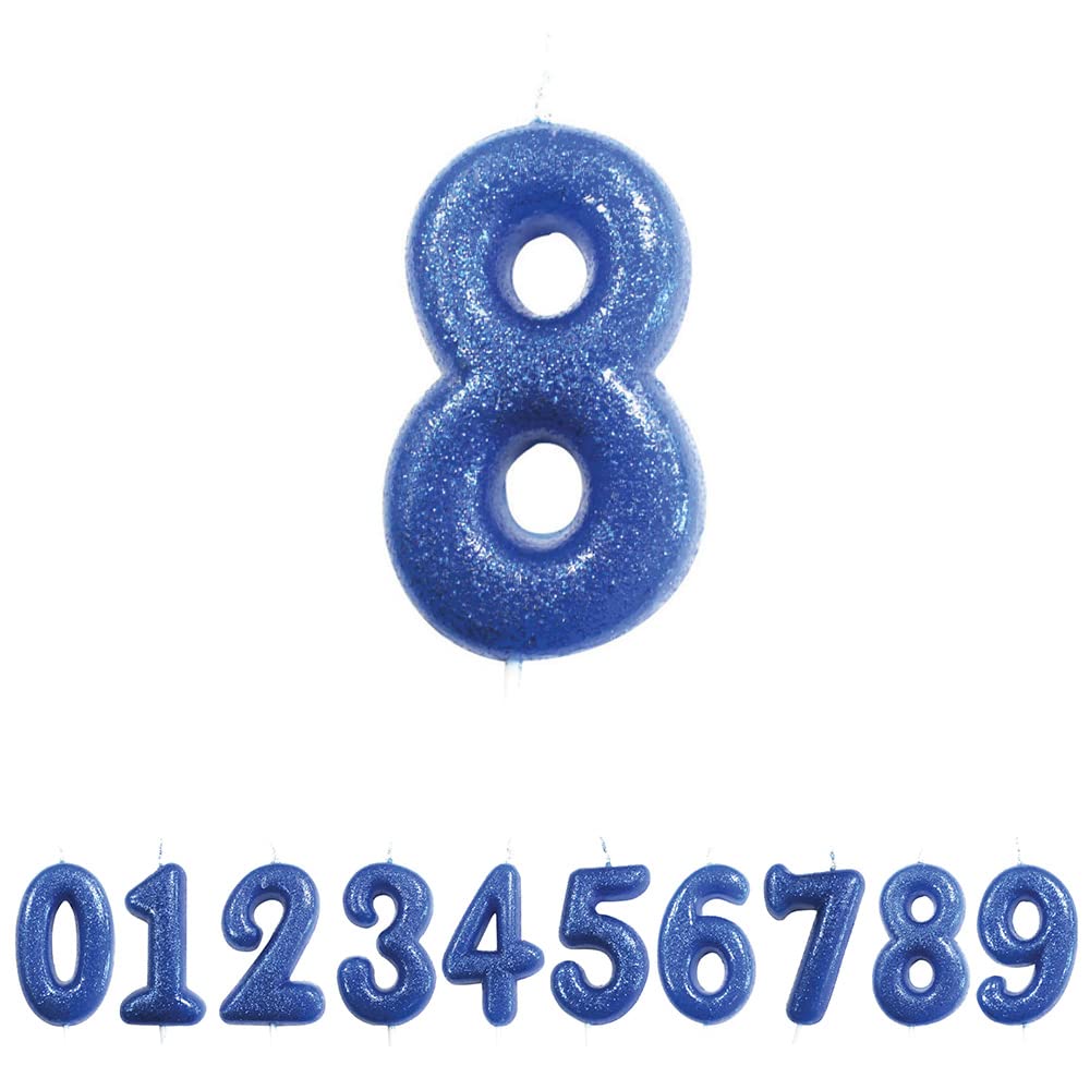 Anniversary House Colourful Blue Glitter Candle, Number 8, 8th Birthday Cake Topper, 7 Centimeters, AHC30/8