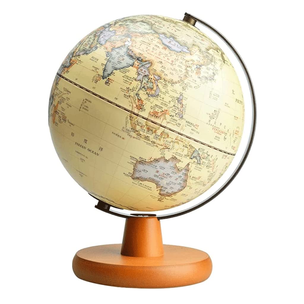 Globe, Lighted Led Antique with Wooden Stand 3 Sizes Educational World Map Kids Clear Text Marking(25cm)