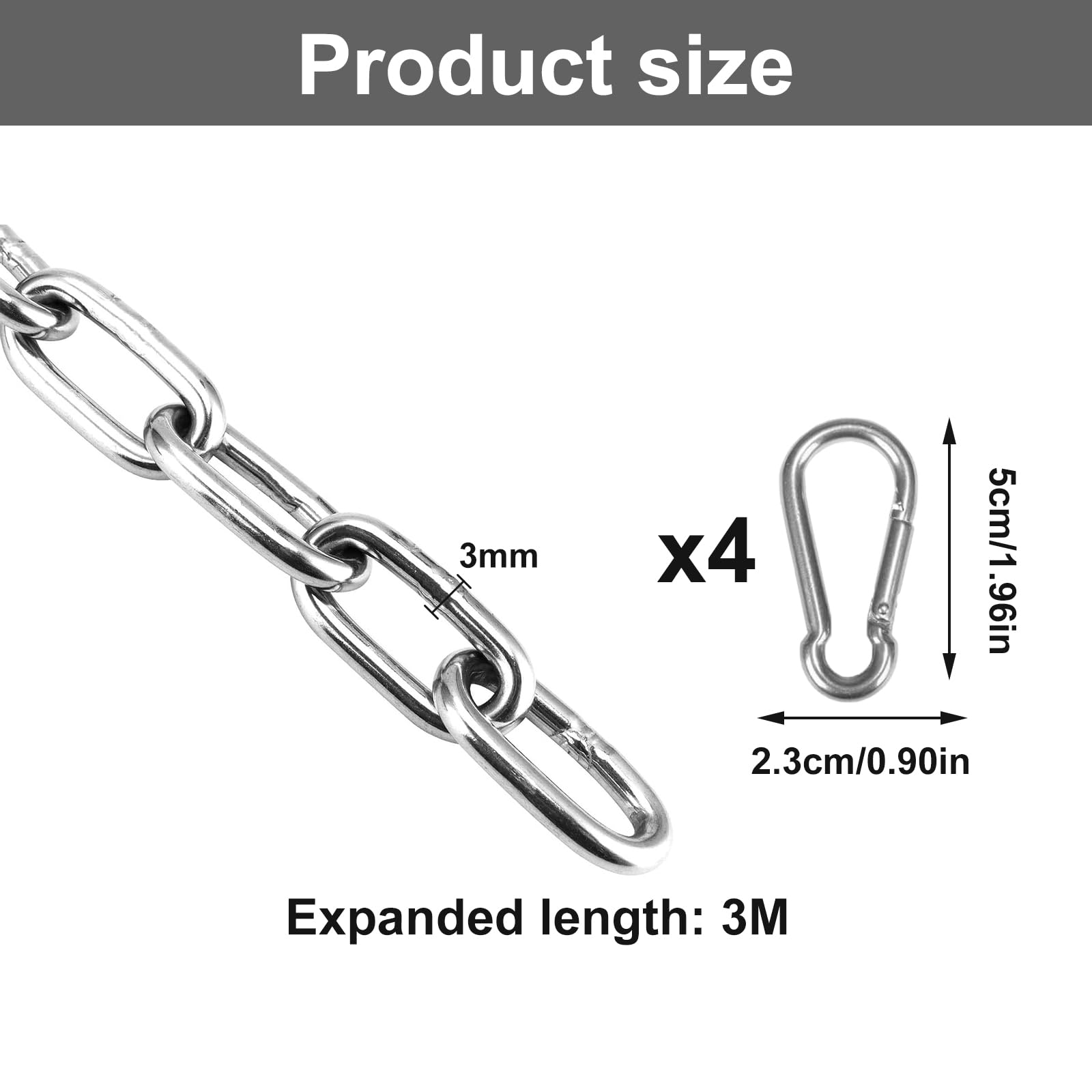 Cadena de Acero Inoxidable 3mm 2m con Mosquetón