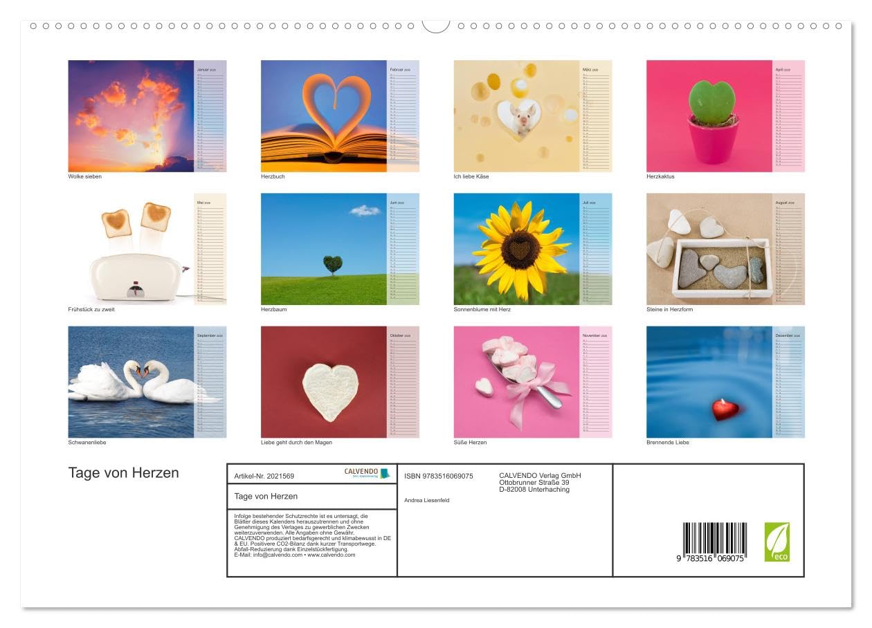 Tage von Herzen (hochwertiger Premium Wandkalender 2026 DIN A2 quer), Kunstdruck in Hochglanz: Geburtstagskalender mit Platz für Notizen (CALVENDO Lifestyle)
