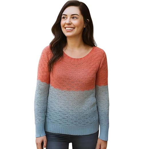 Blusa Feminina de Tricot Tricolor com Relevo Manga Longa Básica e Confortável para o Inverno