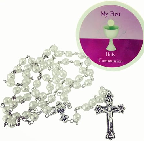 Miniatura 5 de Westmon Works Juego de rosario de My First Holy Communion con cuentas de vidrio y crucifijo de metal en una funda protectora con tarjeta santa a