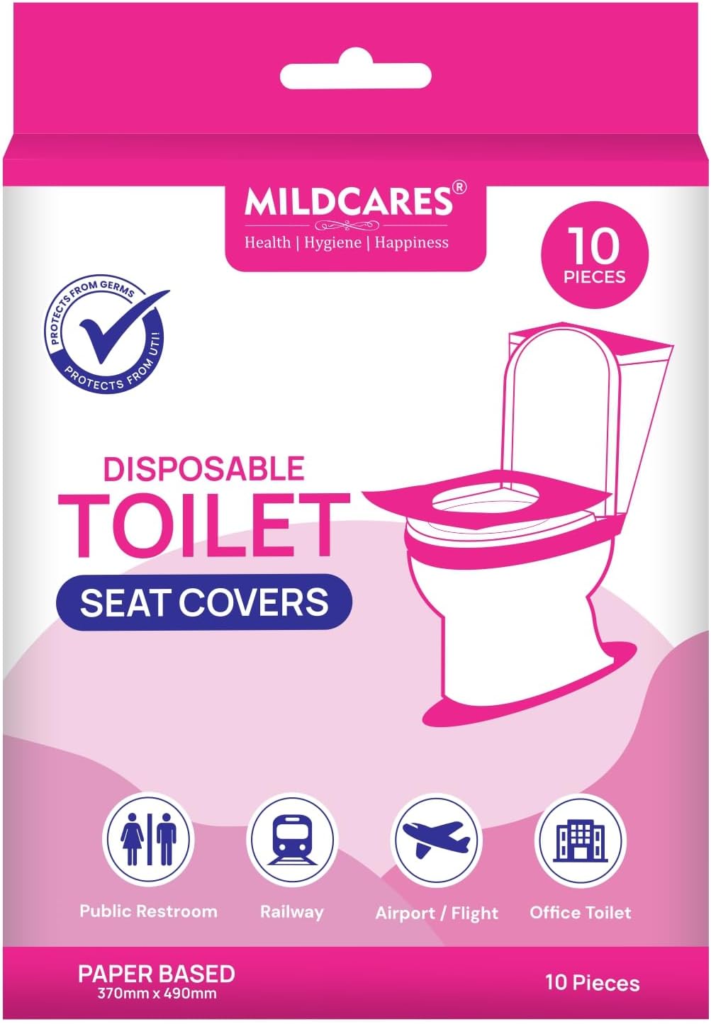MildCares Disposable Toilet Seat Covers – Flushable, Biodegradable & Eco‑Friendly | No Direct Contact with Unhygienic Seats | Travel‑Friendly & Safe for Women, Men & Kids (Pack of 10)