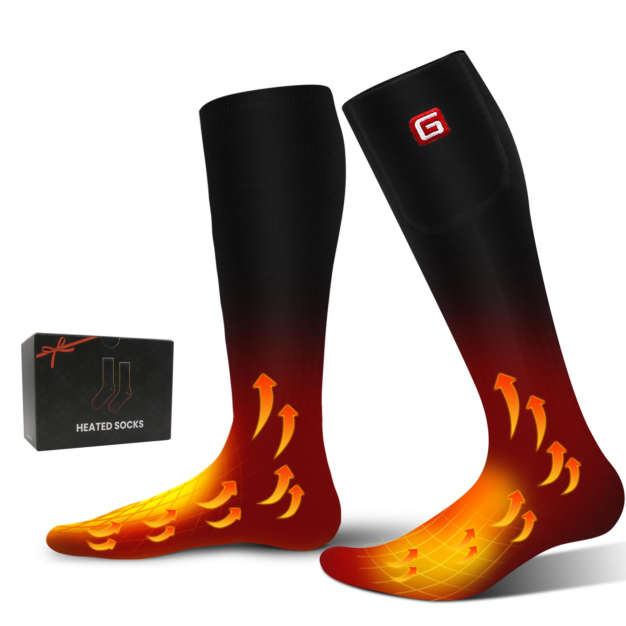 SVPRO Chaussettes chauffantes pour homme et femme - Batterie rechargeable de 4000 mAh - Chauffe-pieds électriques pour temps froid, chasse, ski, randonnée, camping (noir)
