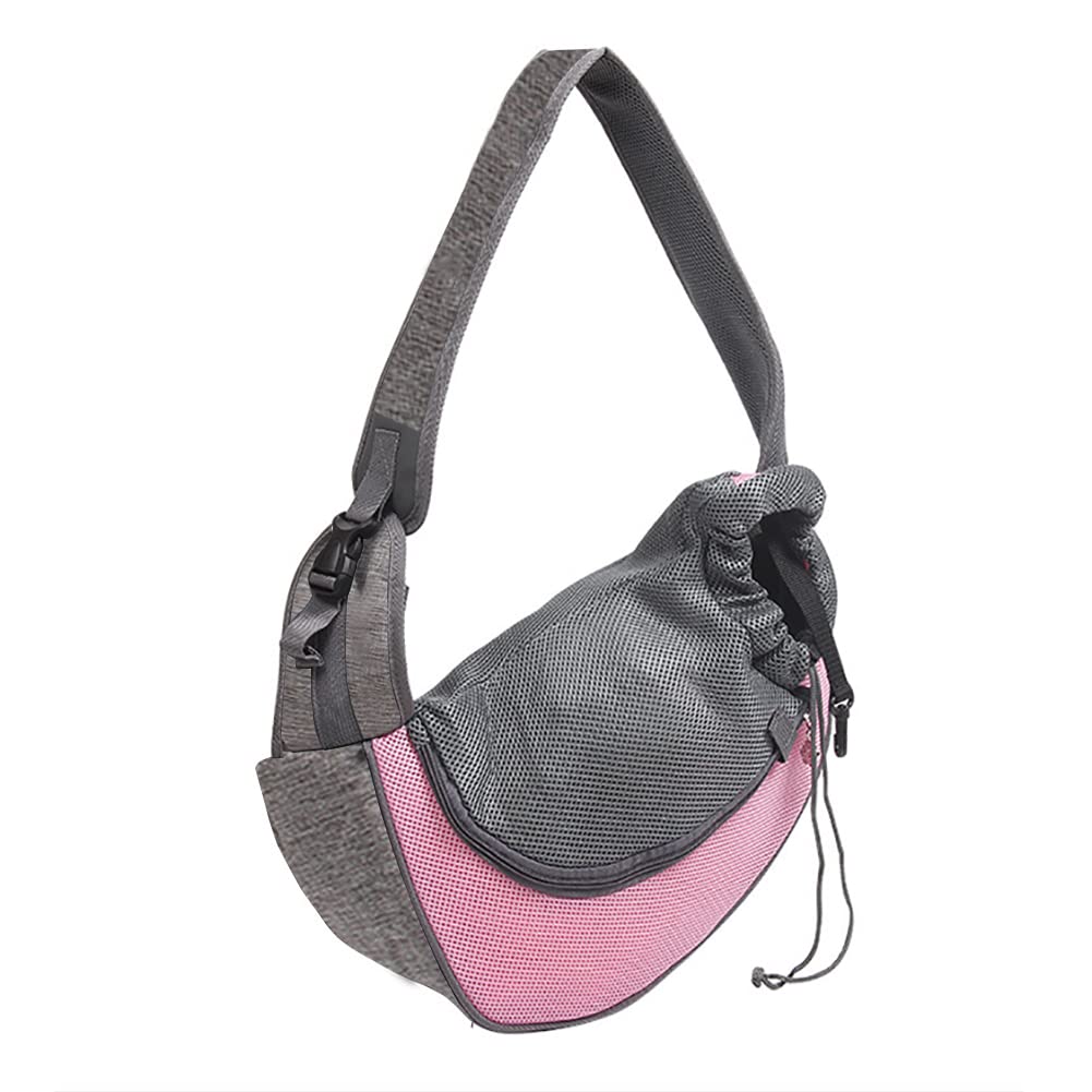 Pet Dog Sling Carrier, Breathable Mesh Hand Free Adjustable Travel Safe Puppy Sling Bag Carrier Dog Satchel Carrier for Dogs Cats Rabbit Small Animals (Adjustable Buckle for Under 5 lbs, Pink)