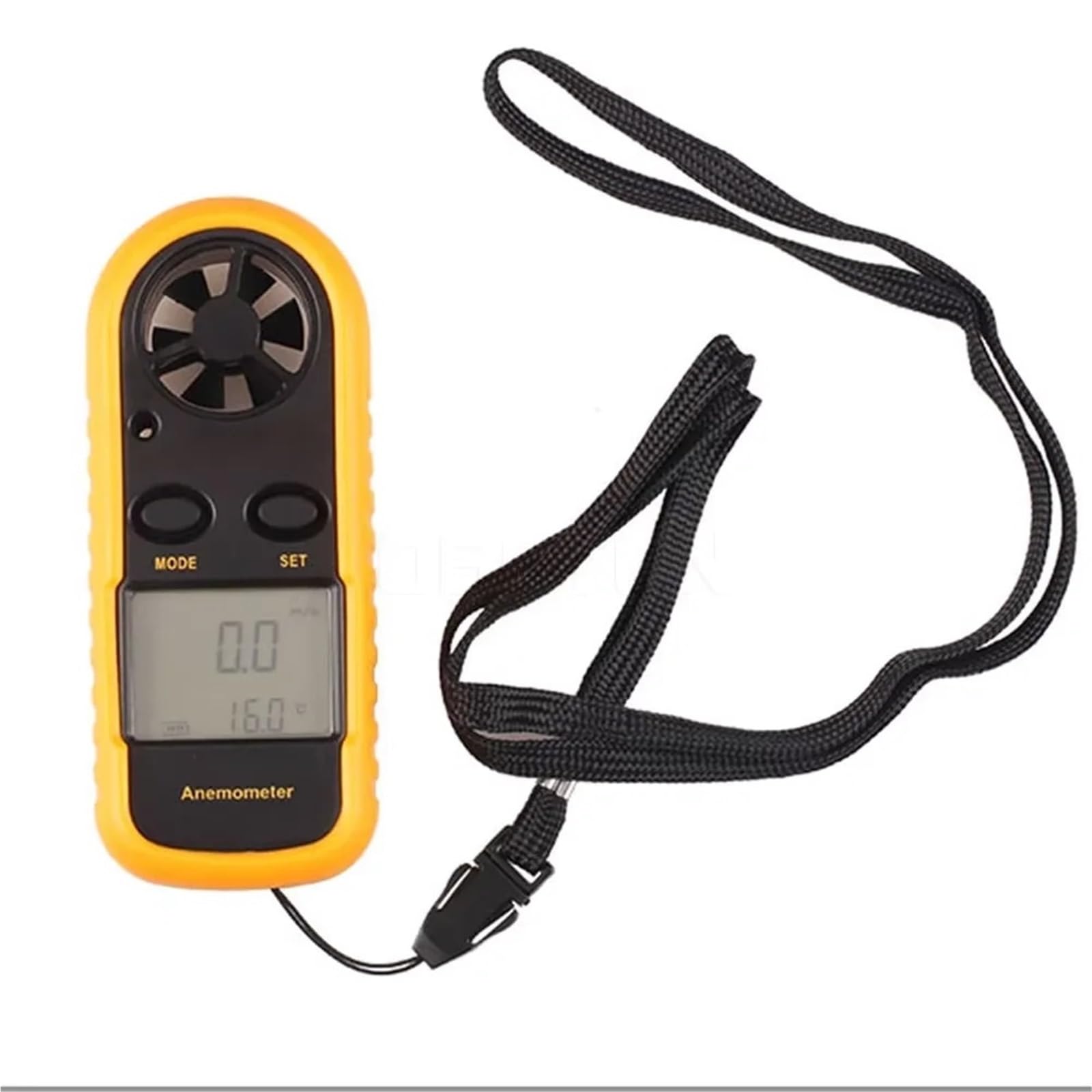 Anemómetro digital de bolsillo con escala de velocidad del viento y aire for medir con precisión la temperatura y el equipo.