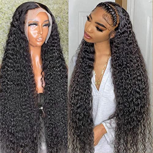 250% Density 30 Inch 13x6 HD Transparent Lace Front Human Hair Wigs For Women Mongolian Deep Curly Lace Front Wig Human Hair Pre Plucked Deep Wave Frontal wig (30 Inch, 13x6 Lace Front Wigs)