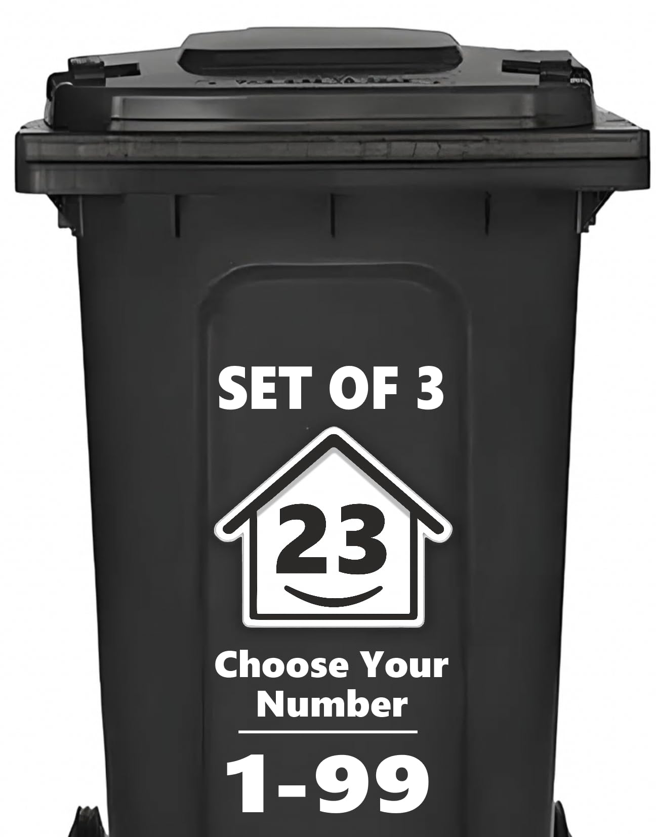 3 x Bin Numbers for Wheelie Bins, 1-99, 15cm ‘Happy House’ Design Dustbin Stickers, Easy Application Stick On Number Stickers - Weatherproof Self Adhesive Vinyl, Black (21) — view 41