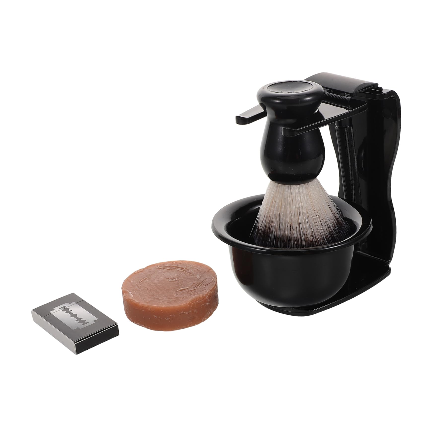 WOONEKY Set da Barba Tradizionale da Uomo Compatto e Leggero Spazzola per Baffi, Ciotola per Rasatura in Plastico e Supporto per Rasoio per Viaggi di Lavoro