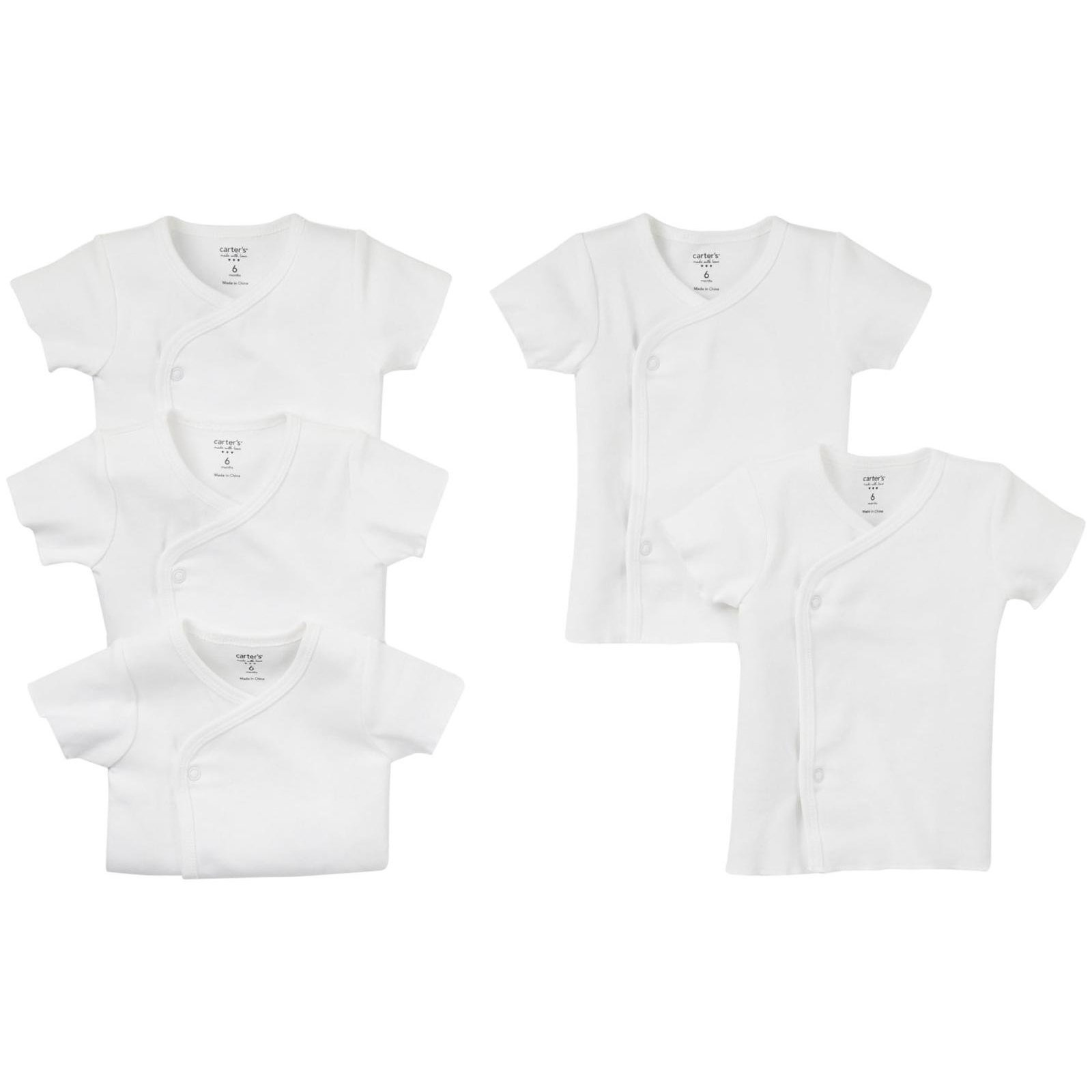 Carters Unisex Baby 5-Pack Short Sleeve Side Snap Tee, White, 12M