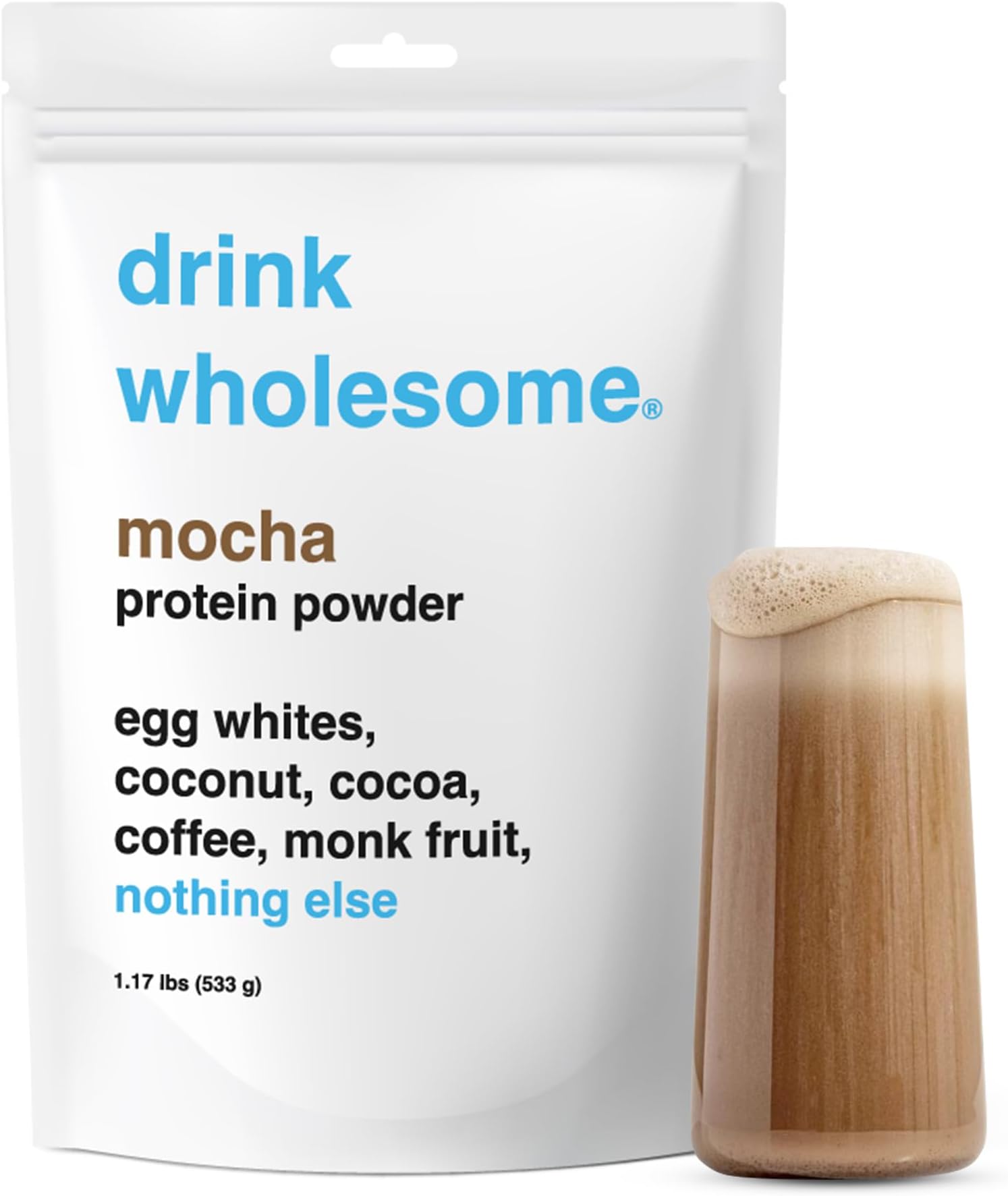 drink wholesome Mocha Egg White Protein Powder | for Sensitive Stomachs | Gut Friendly | Additive & Dairy Free | No Artificial Sweeteners | No Bloating or Gas | No Constipation or Diarrhea