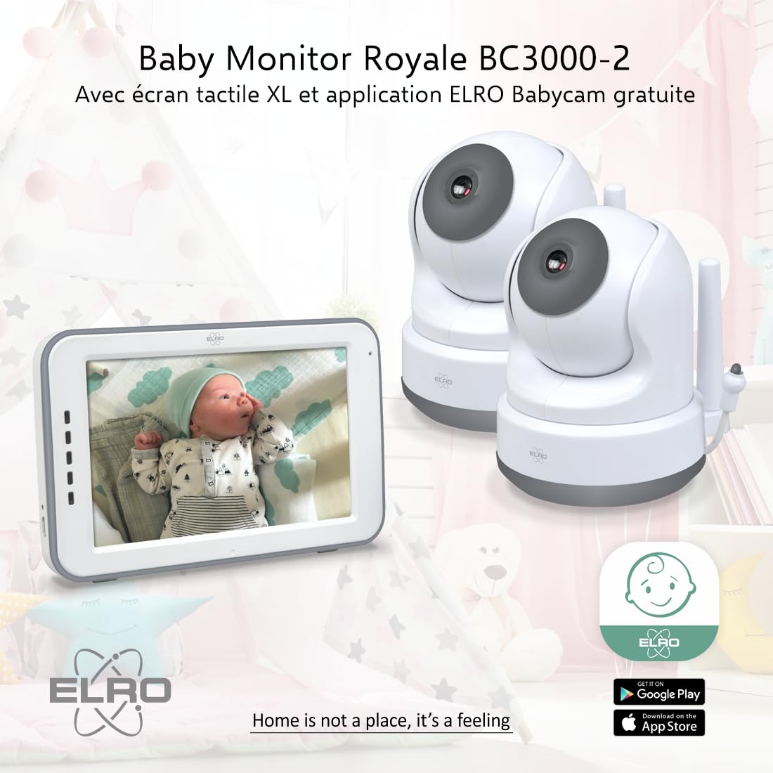 ELRO BC3000-2 Royal Baby Monitor z ekranem dotykowym 12,7 cm HD i aplikacją z dodatkowym aparatem, 1 szt. (1 szt.)