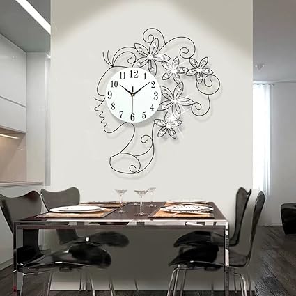 Amazon Co Jp A Kuya 欧式 モダン ファッション 女の子 花 デザイン 数字時計 静か 壁掛け おしゃれ 石英時計 掛け時計 デジタル インテリア ホーム オフィス 電池式 静音 リビング 二色 ブラック ホーム キッチン