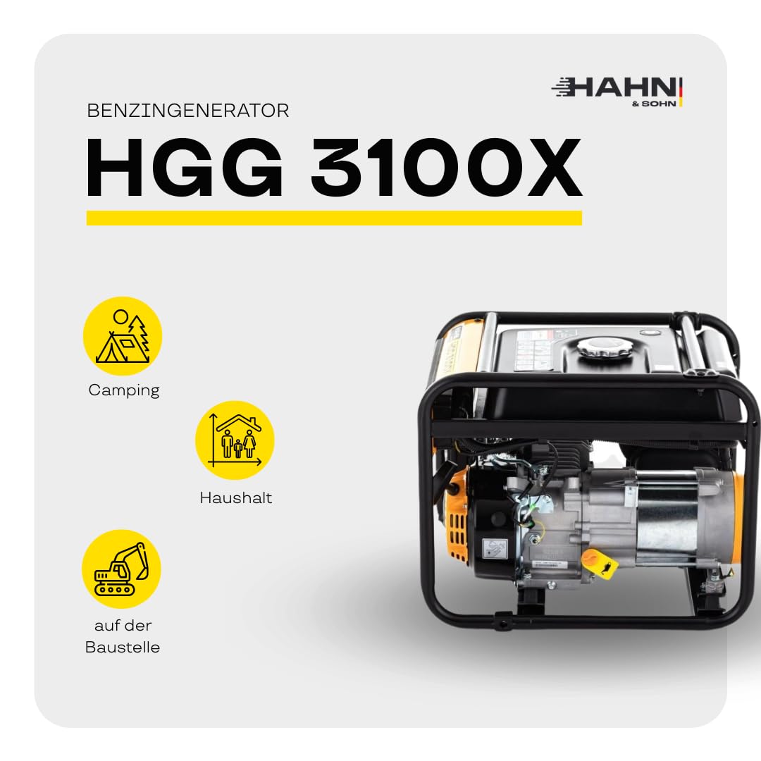 Generatore di corrente a benzina, 2,8 kW/3,3 kW, generatore di corrente silenzioso e portatile, unità di emergenza con AVR, durata 8 ore (con carico del 50%) e serbatoio da 9 l per casa, campeggio e