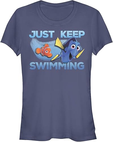 Disney Women's Finding Dory Just Keep Swimming Graphic Crew T-Shirt, Navy, S