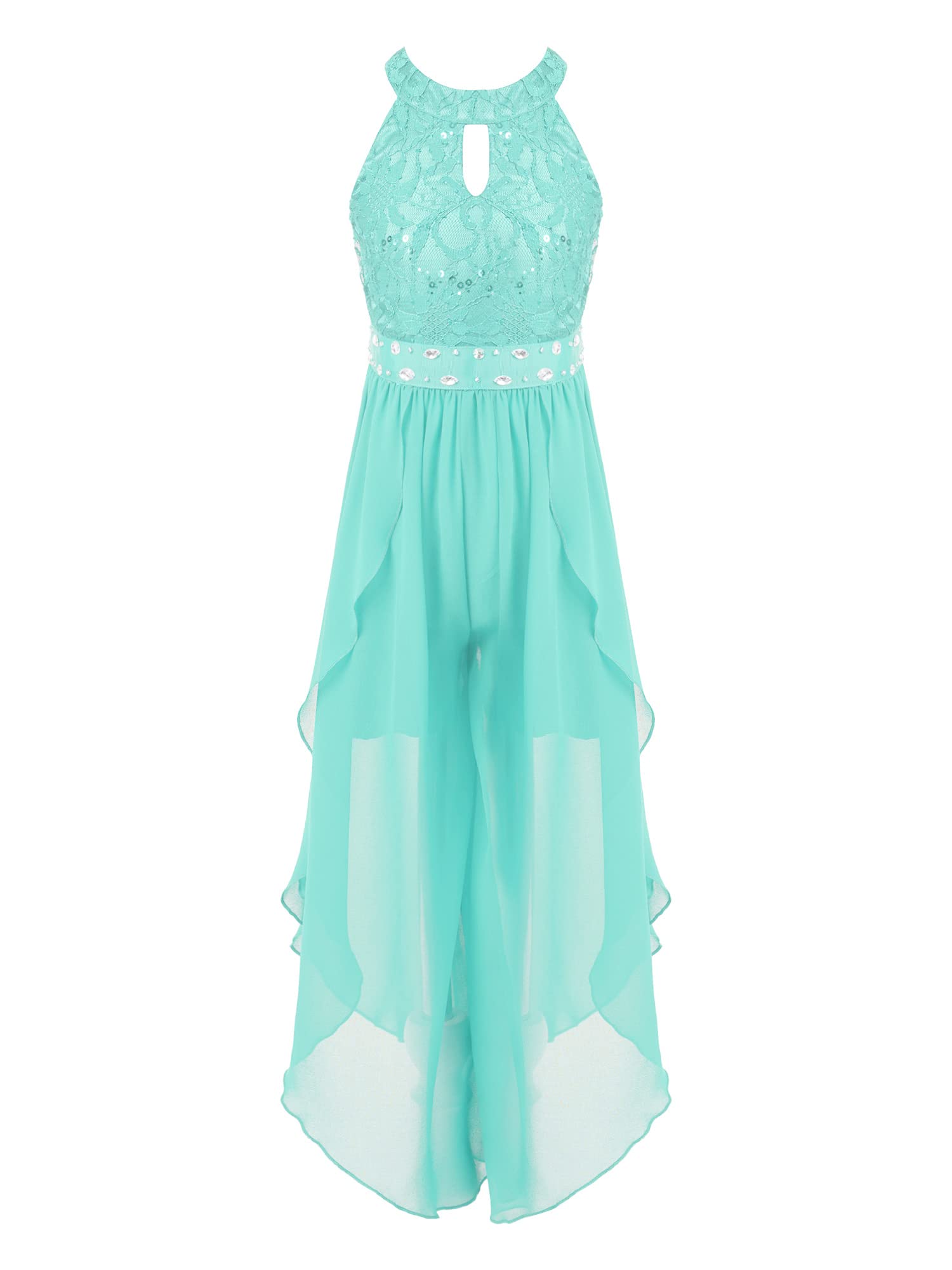 Hedmy Vestido Fiesta de Gasa Elegante para Niña Mono Ceremonia de Encaje Flores con Cintura Brillante Vestido de Noche Boda Desfile 5-16 Años