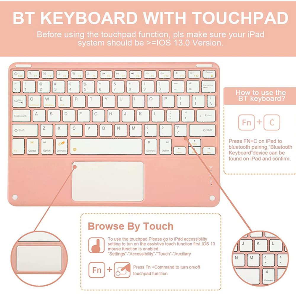 Étui avec clavier TouchPad pour iPad Pro 12.9 2021/2020/2018, double face magnétique en cuir et acrylique transparent avec clavier tactile amovible, rose