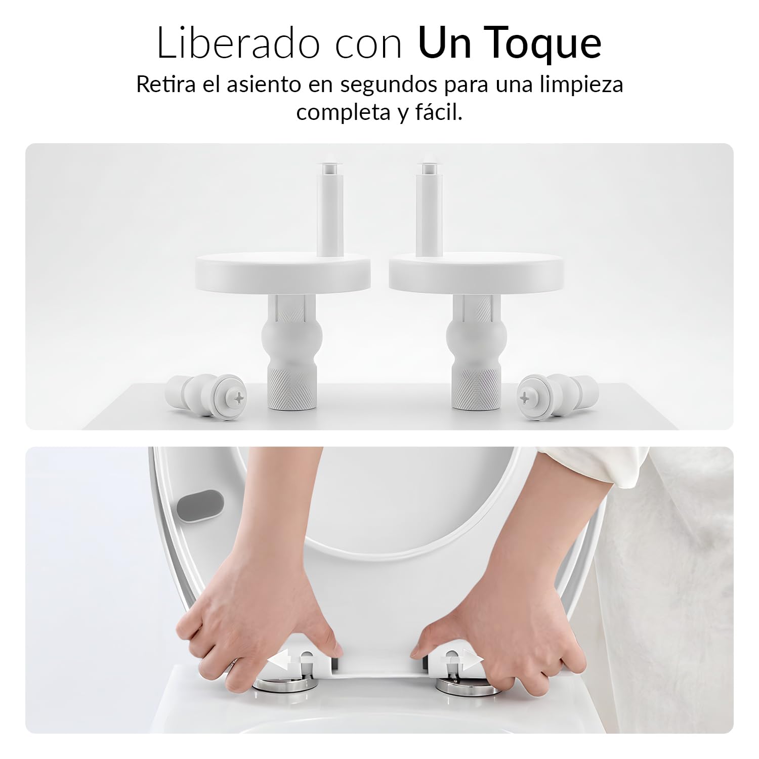 Tapa WC Universal Forma Ovalada Blanca con Cierre Amortiguado, Asiento Inodoro Blanco con Bisagras Desmontables, Tapadera WC Compatible con Inodoros Forma O