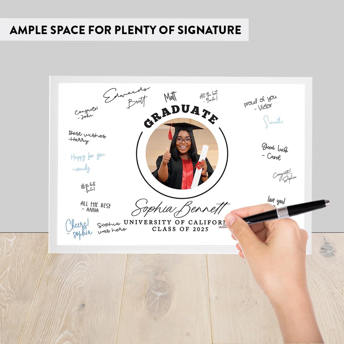 Andaz Press 12x18-Inch Personalized Signature Frame Graduation Guest Book Alternative, Graduate Custom Photo, Graduation Signature Board, Graduation Frames Class of 2026, Graduation Party Decorations