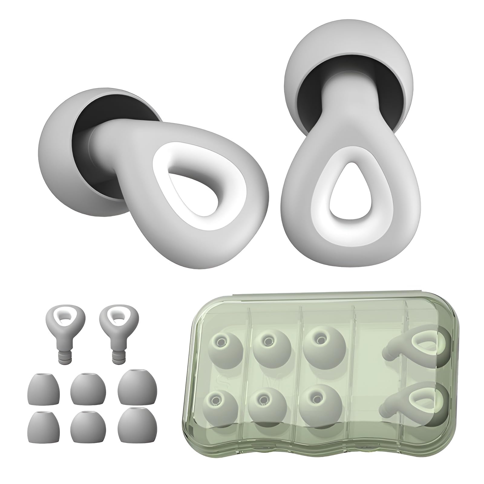 Grey Sleep Earplugs, Silicone Noise-Cancelling Reusable Earplugs for Sleeping, Travelling,...