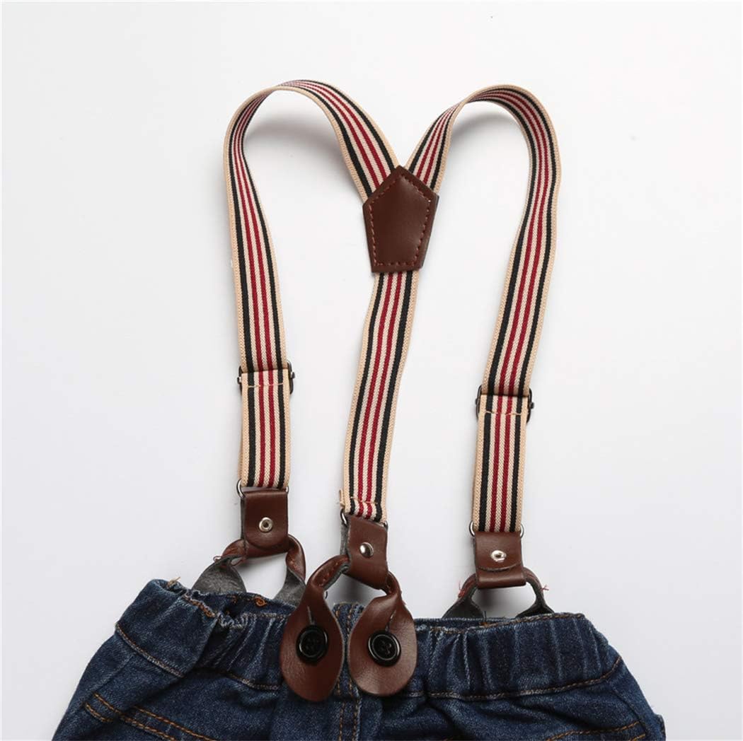MYGBCPJS 3Pcs Boy Handsome Outfit Set Plaid Shirt + T-Shirt + Suspender Jean Sets