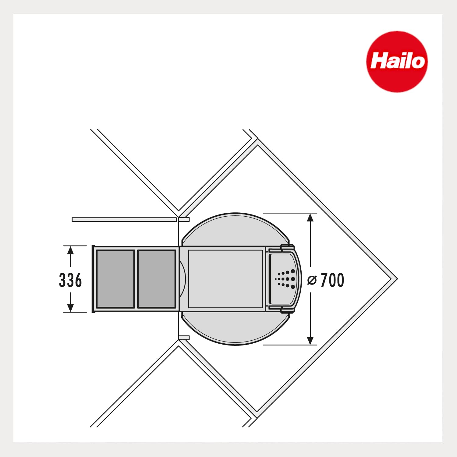 Hailo Abfallsammler Rondo | Eckabfallsammler für 90x90 Eckunterschrank | mit 2x 18 L Inneneimer Multifunktionseimer Seitenschalen | 360 Grad komplett drehbar | Hellgrau