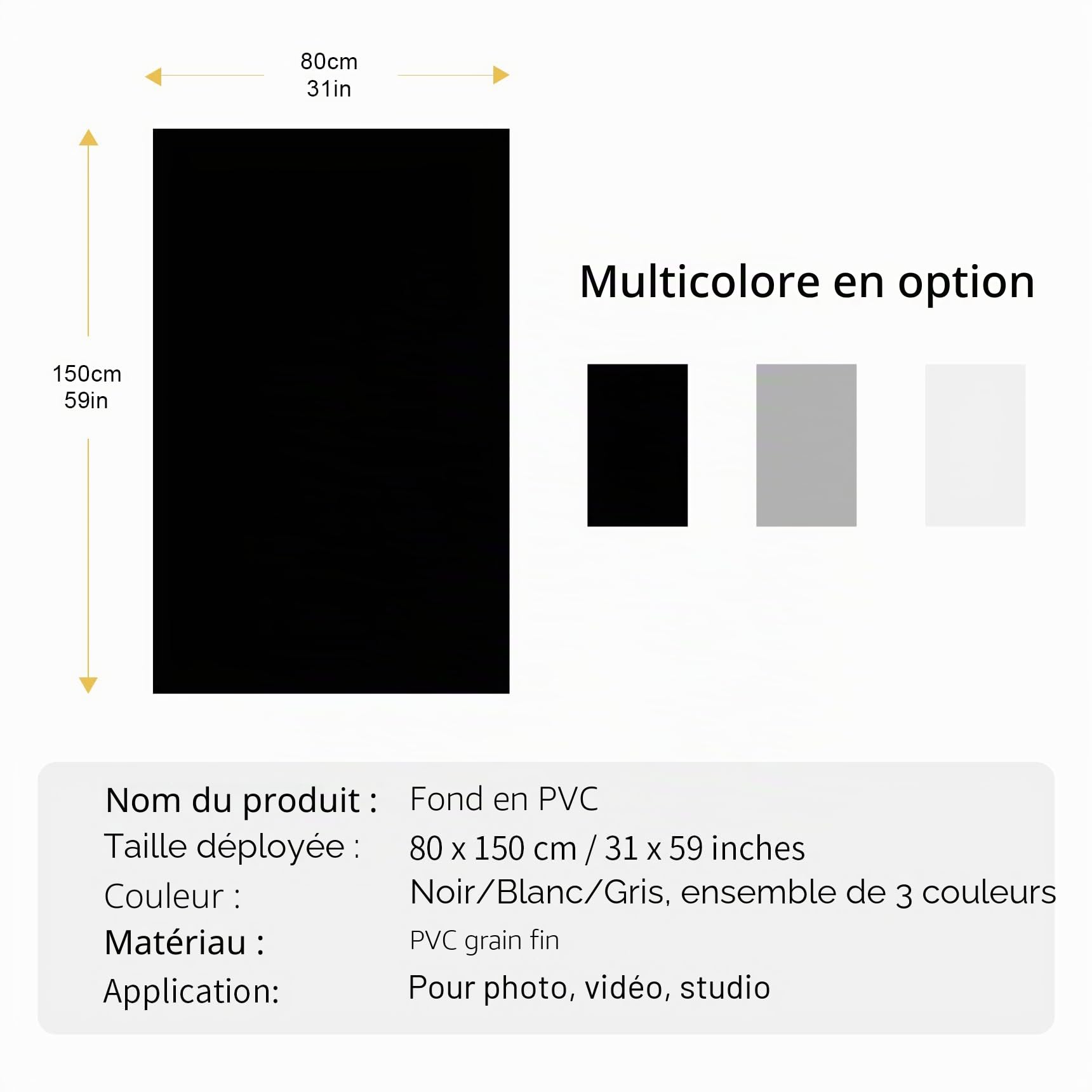 Selens Toile de fond en PVC pour photographie,80x150 cm,Blanc,Noir,Gris,Papier vinyle mat,Pour studio photo,Accessoires de produits alimentaires,Portrait plat,Cosmétiques,Bijoux,Prise de vue vidéo