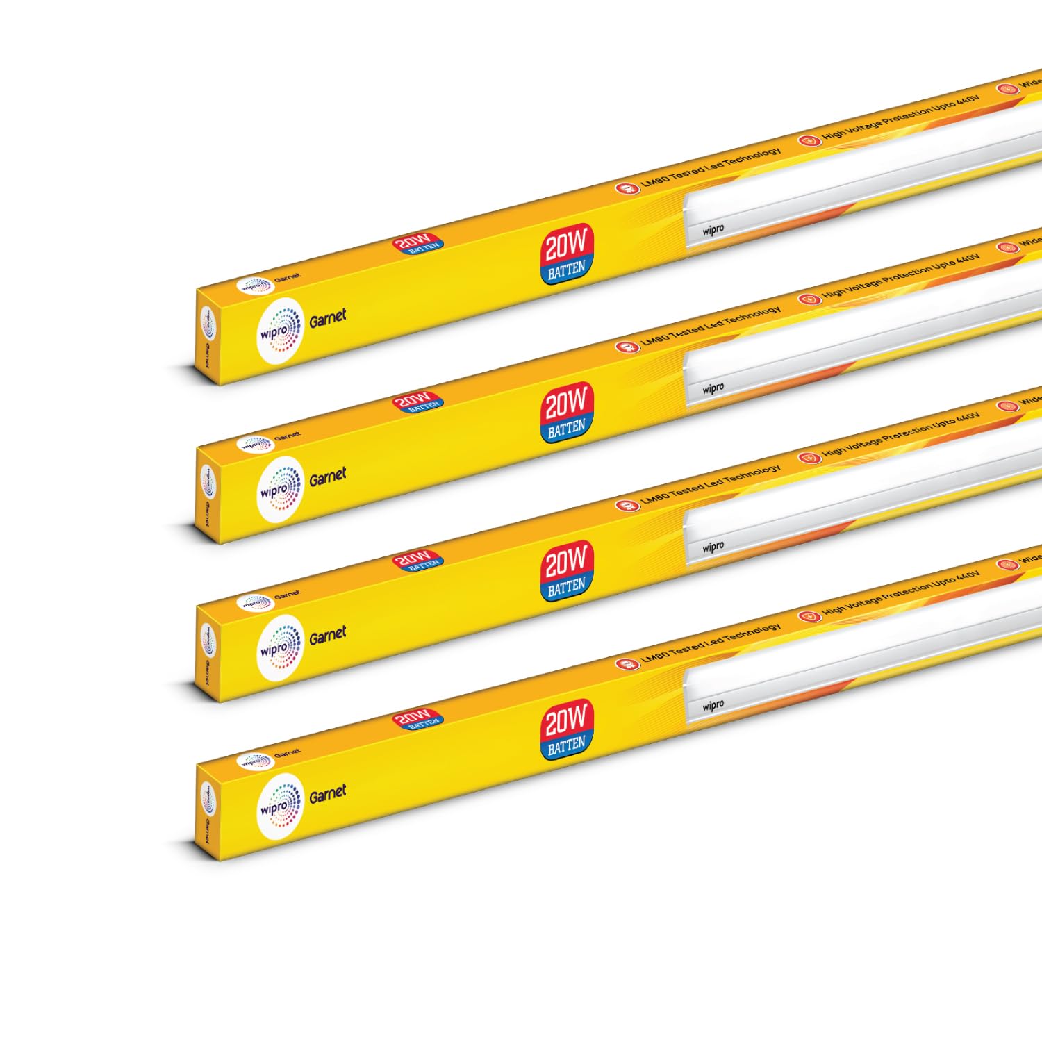 Wipro Garnet 20W LED Batten for Living Room & Bedroom | 4 Ft |Cool Day white (6500K) | 2000 Lumen | Bright & Energy Efficient Tubelight for Home, Office , Showroom & Parking Lot| Pack of 4