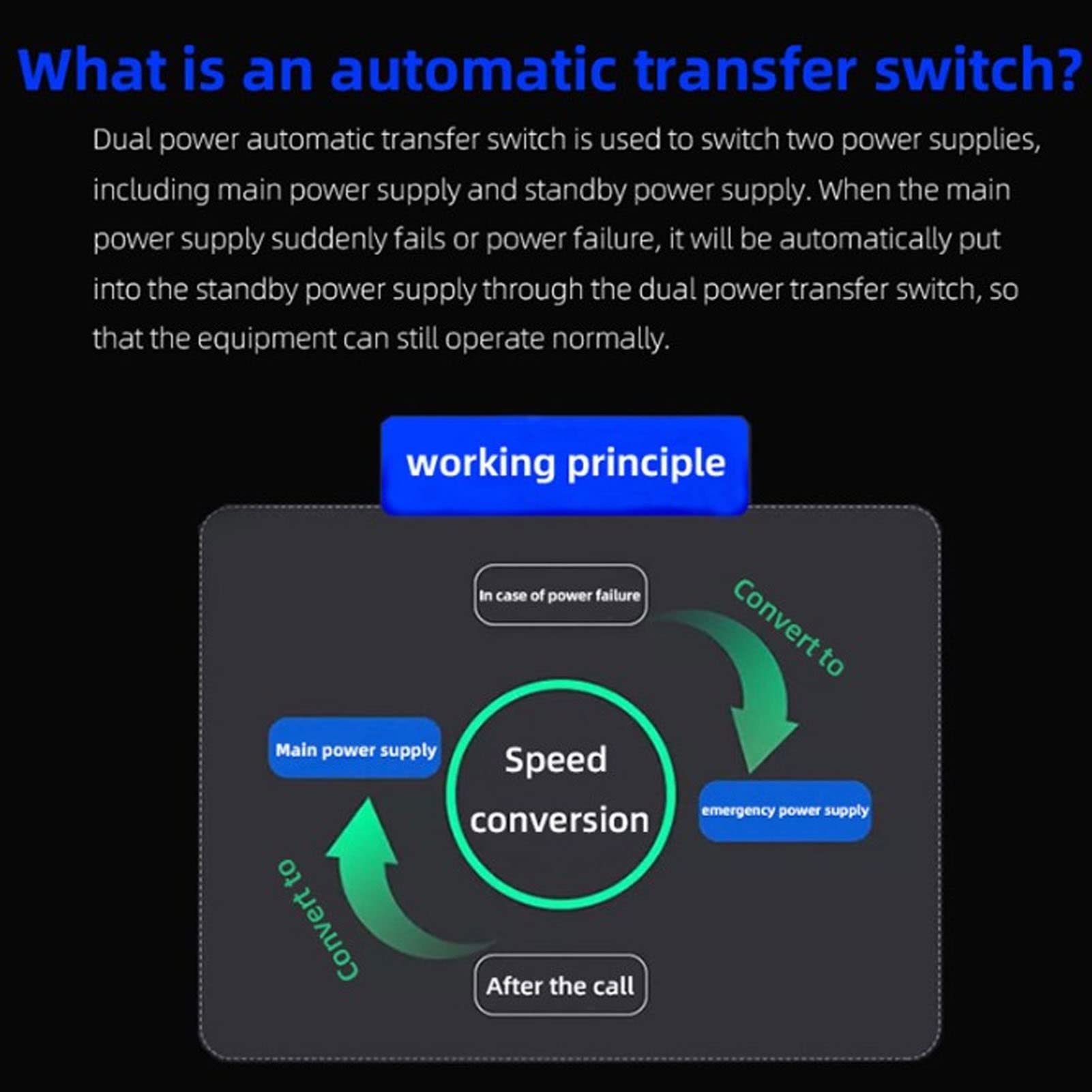 Domary Interruptor de Transferencia Automática de Doble Potencia Práctico Dispositivo 4P Respuesta Rápida para Uso Comercial Industrial AC220V (63A)