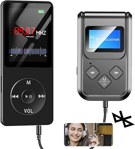Reproductor MP3 de 64 GB con radio FM y adaptador de transmisor Bluetooth