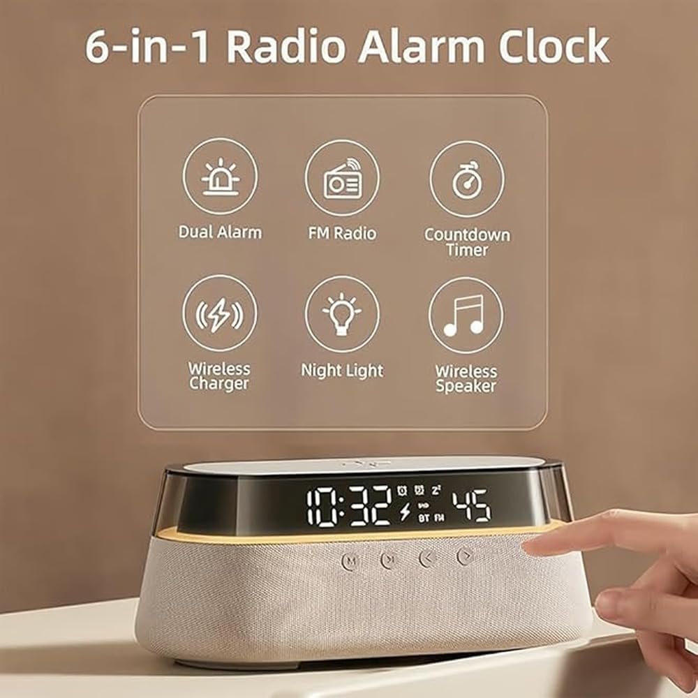 Radiosveglia con Wi-Fi, caricabatterie wireless, luce sveglia e