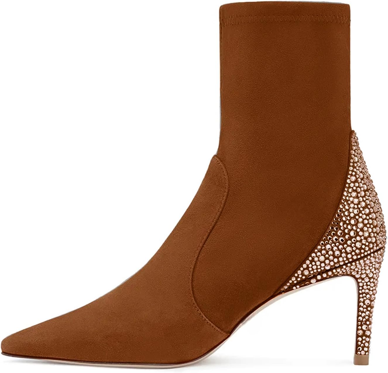 iadore Women's Ankle Boots, 3" Faux Suede Pointed Toe Sparkly Rhinestones Mid Stiletto Heel Stretchy Pull-on Winter Sock Booties