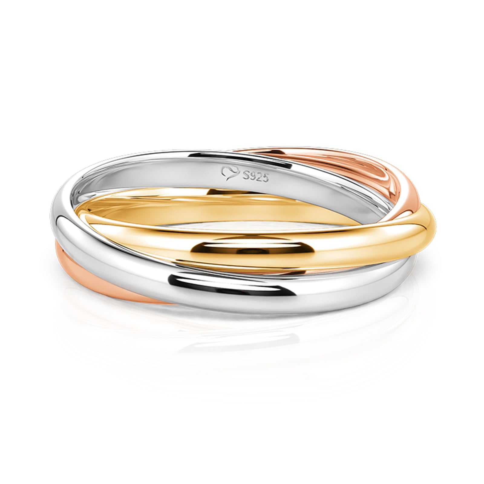 Jeulia Dreifarbiger 925 Silber Ring Für Damen Mädchen Herren Überkreuztes Design Verlobungsring Gelbgold Rosegold Ewigkeitsringe Bandringe für Valentinstag Geburtstag