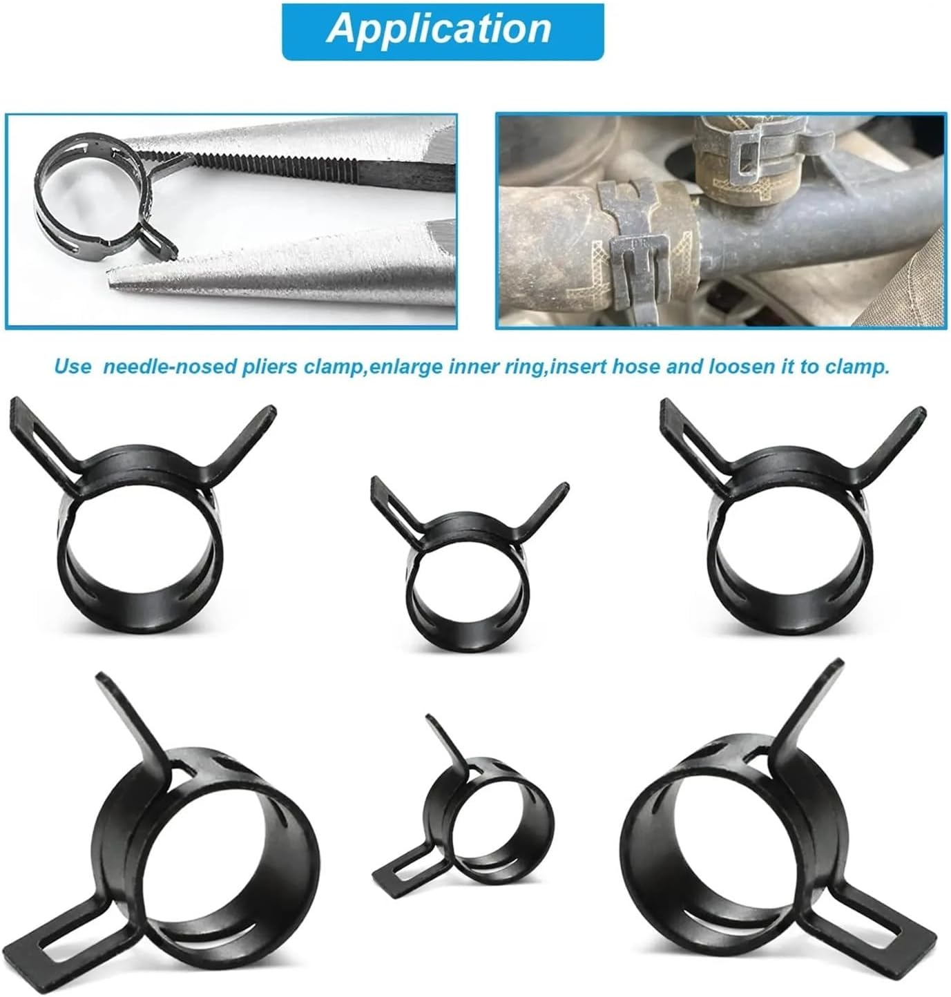 12pcs Spring Hose Clamp Set – 6-36mm for Fuel, Water & Air Pipes, Automotive & Plumbing Use(34mm)