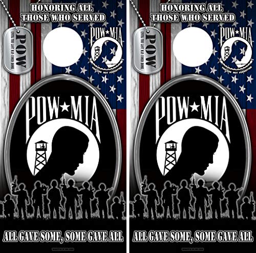 Speed Demon Hot Rod Shop Cornhole Wraps ~ Veterans POW-MIA Corn Hole Board Laminated Decal Wraps (Set of 2)