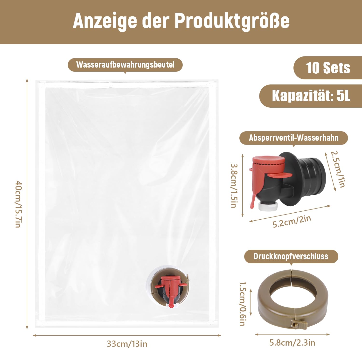 Sac de Box-in-Bag (Bib) Réutilisable Lot de 10 Sac de Transport Etanche pour Aliments Transparent avec Robinet à Papillon 5L