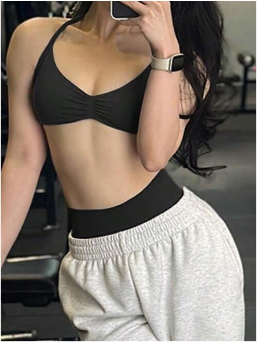 SHENHE Women's Halter Sports Bra Open Back Padded Open Back Stretch Workout Gym Bra - Image 3