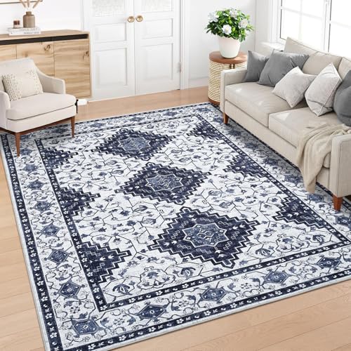 Garvee Washable Area Rug 5x7 Vintage Floral Oriental Rug Non Slip Low Pile, Soft Thin Foldable Printed Floor Carpet, Indoor Decorative Accent Mat for
