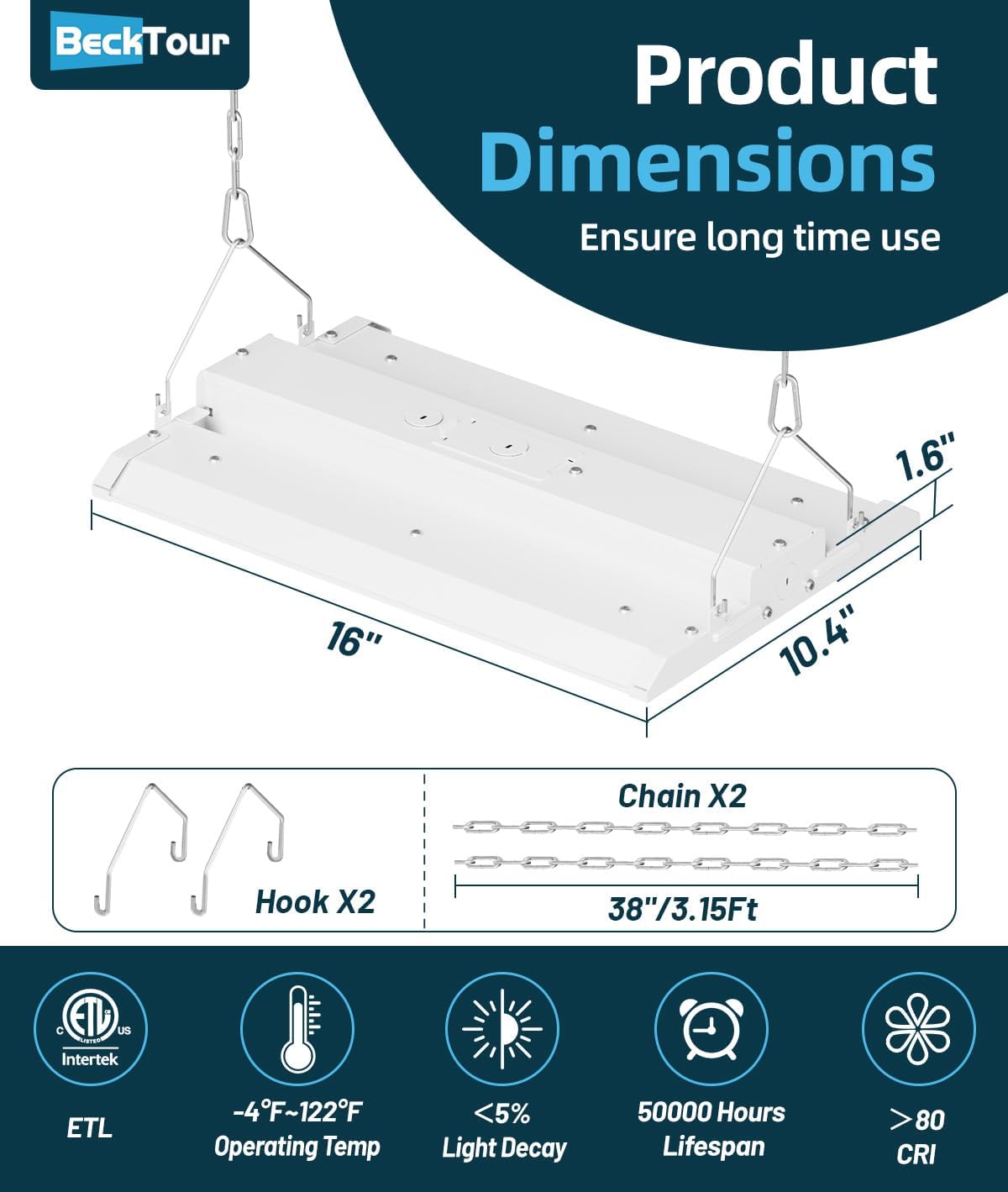150W LED Linear High Bay Shop Light 2-Pack, 20250LM 0-10V Dimmable 5000K Daylight 120-277V, High Bay LED Shop Lights for Garage Warehouse Workshop, ETL Listed