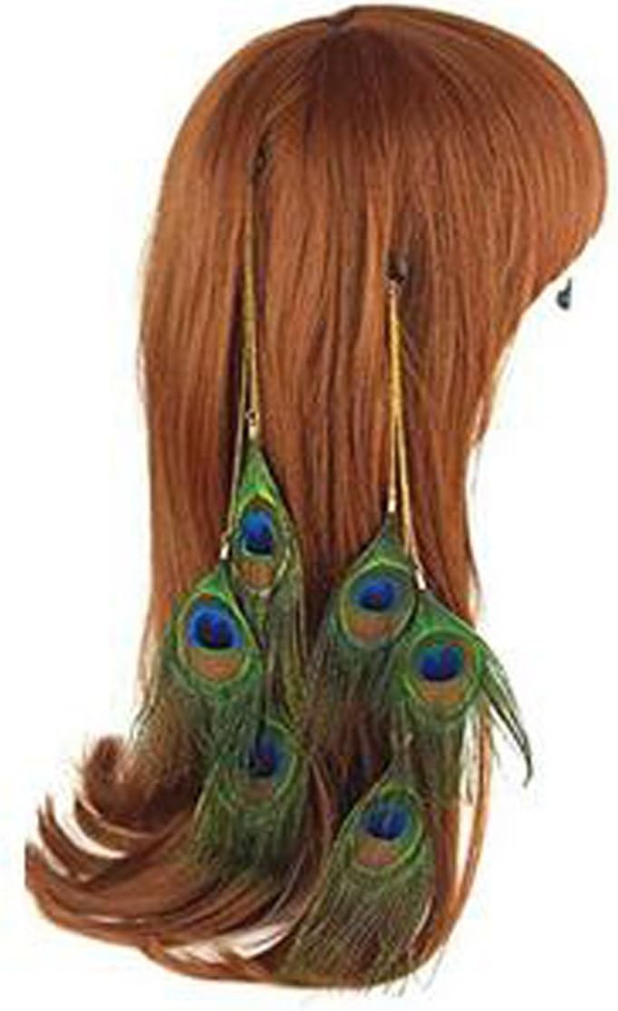 3 PCS Women Lady Fashion Peacock Feather Hair Clips Handmade Hippie Hair Extensions with Clip Comb DIY Accessories Hairpin Headdress