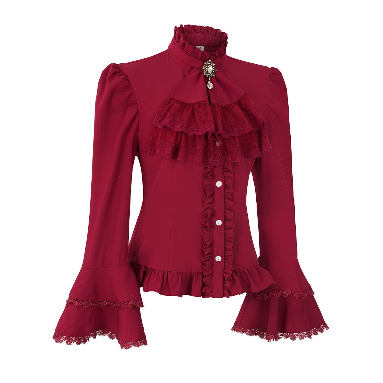 Camicetta vittoriana da donna gotica Lolita camicia vintage a maniche lunghe Lotus volant top