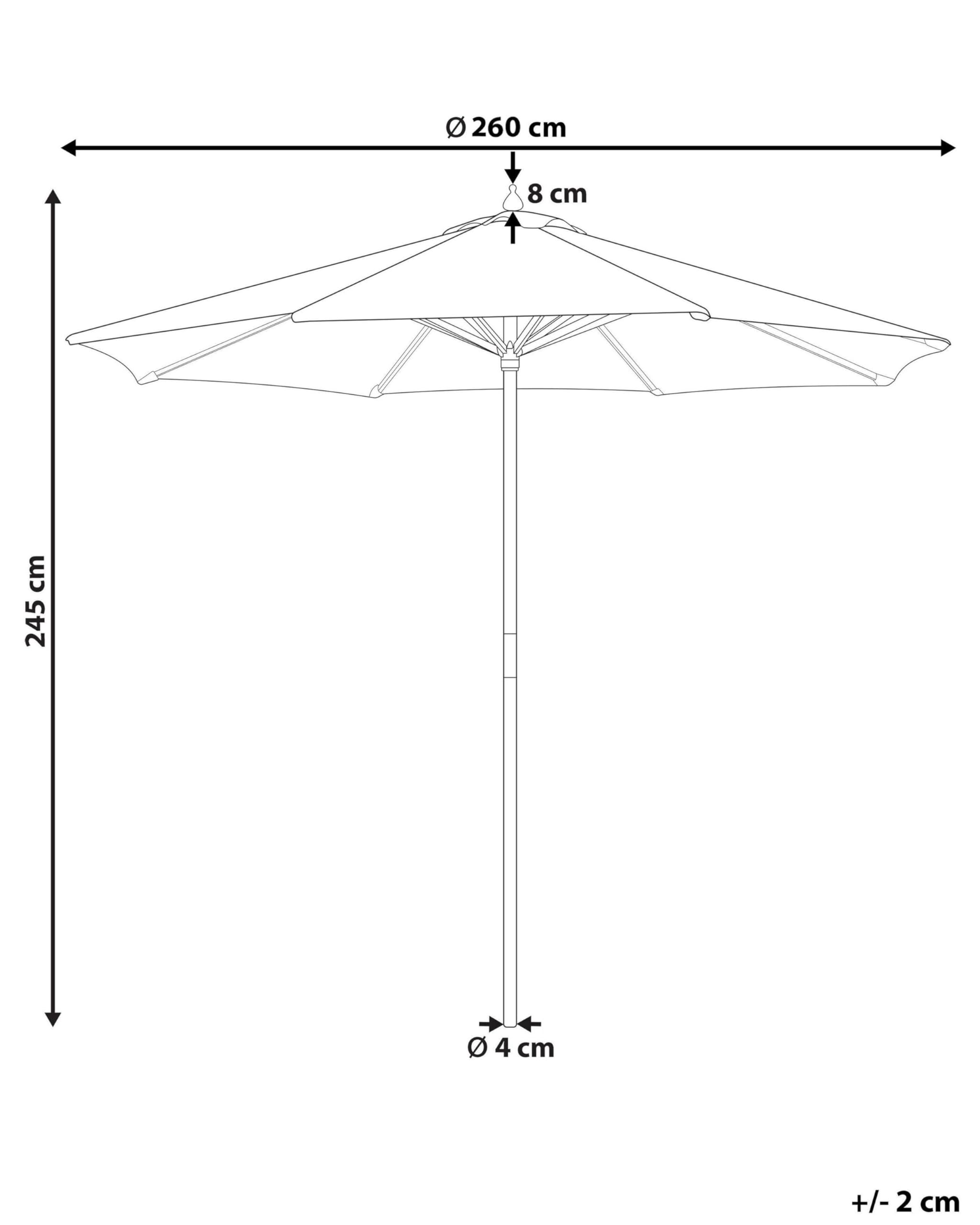 Parasol ogrodowy czarno-biały w pasy drewniany maszt składany 260 cm Ferentillo