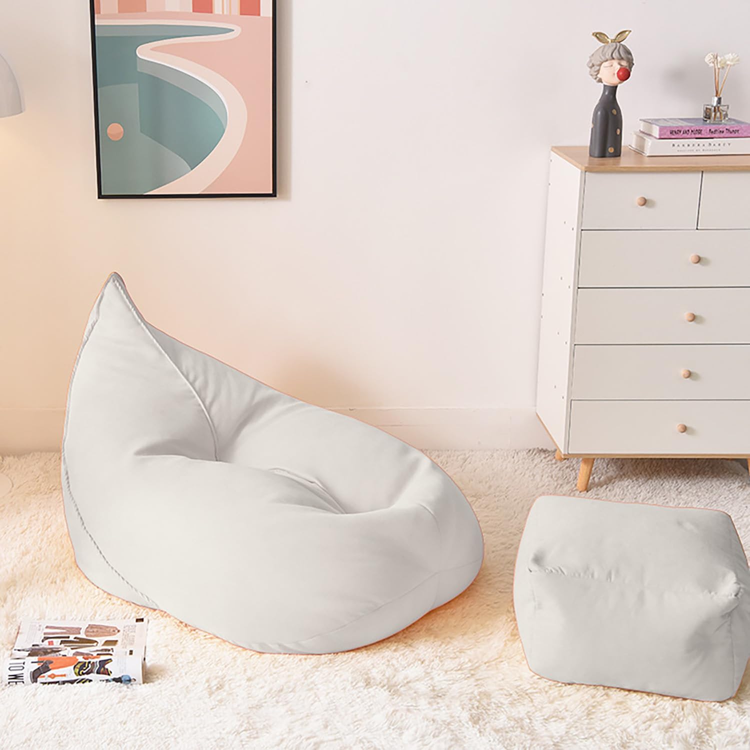 Pouf a Sacco Puff Poltrona (Senza Imbottitura) Perfetta per Leggere, Guardare Film, Giocare ai Videogiochi o Passare Il Tempo Fodera,off White