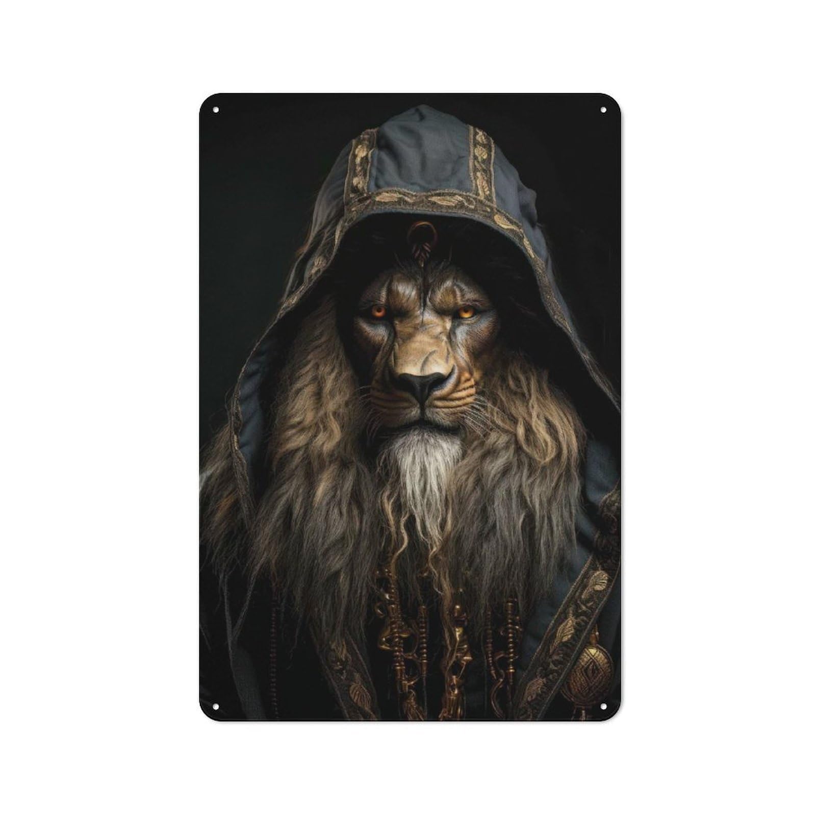 Junmoney Lion Wearing A Hood Vintage Metal Wall Sign 30X20cm For Garage Or Workshop, For Metal Sign Collectors, For Garage And Workshop Walls